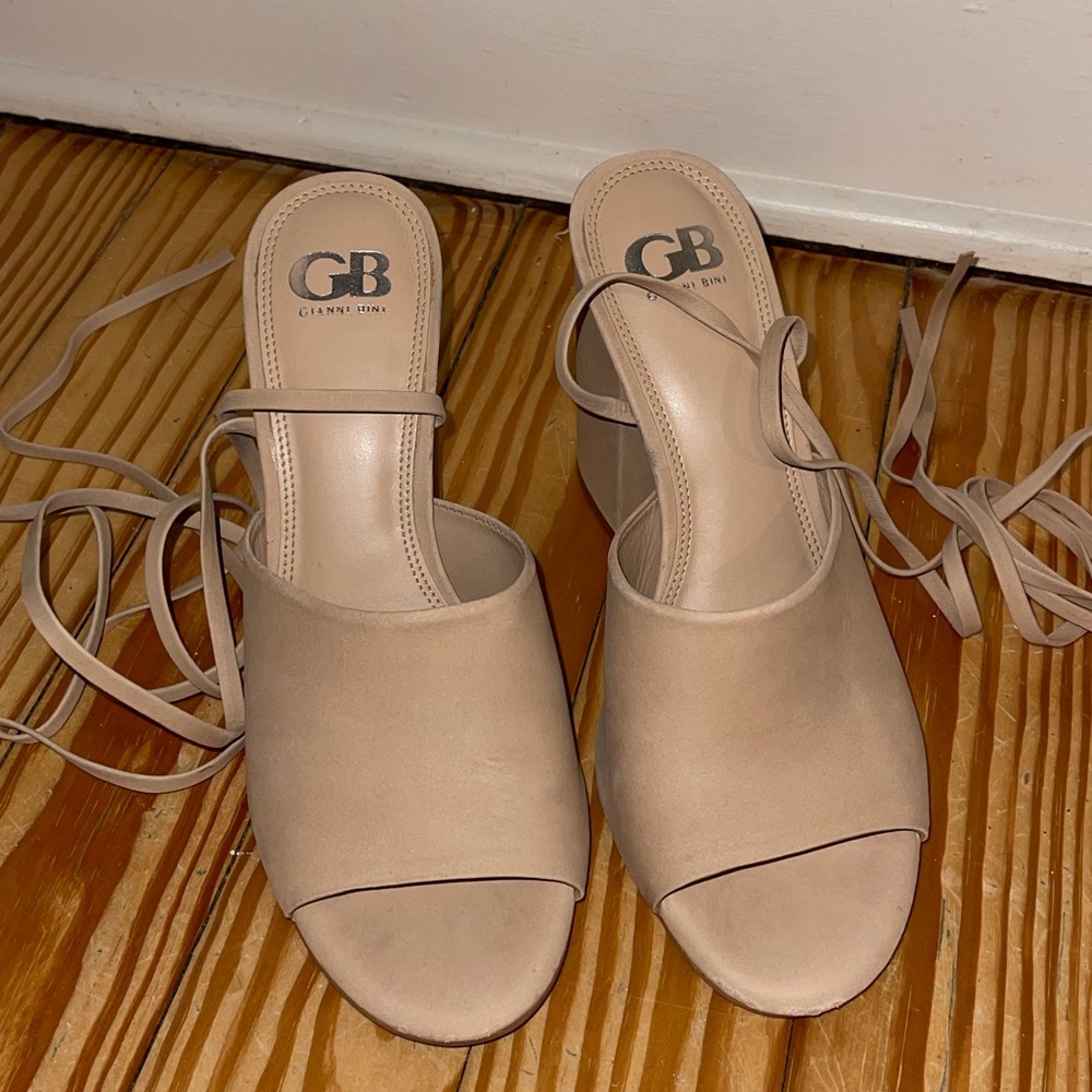 Tan leather lace up heels